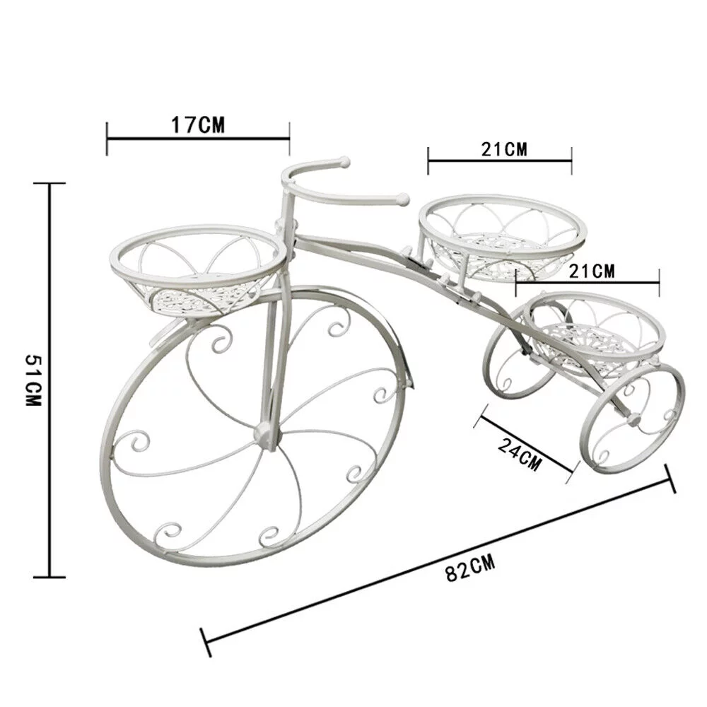 White Tricycle Bicycle Plant Stand Flower Pot Cart Holder Planter Rack Display