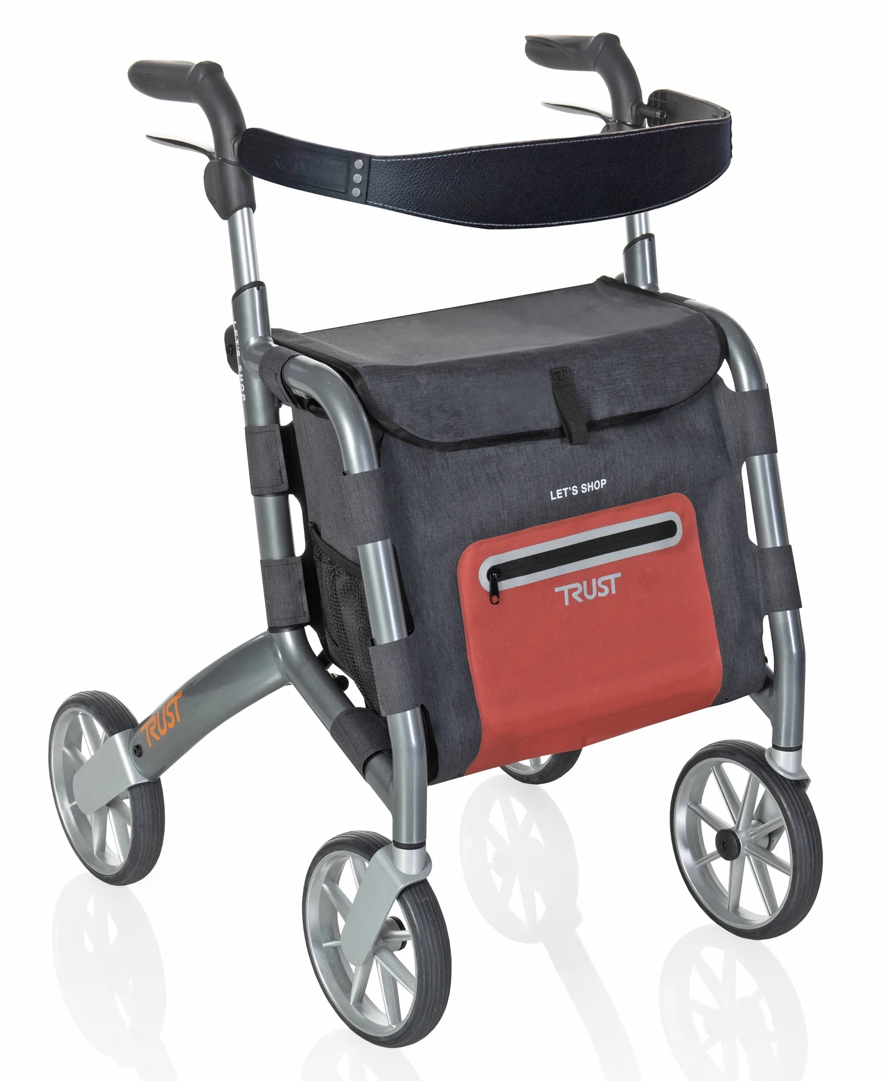 Let's Shop Rollator, Four Wheel Portable Walker with Storage Bag, Gray