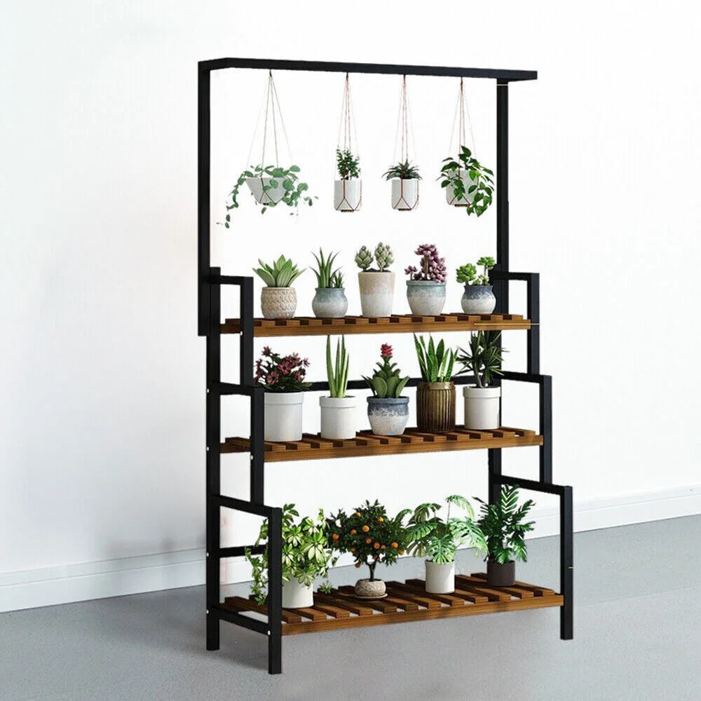 Miumaeov 3-Tier Metal Flower Pot Stand Rack Ladder Hanging Plant Display Storage Shelves