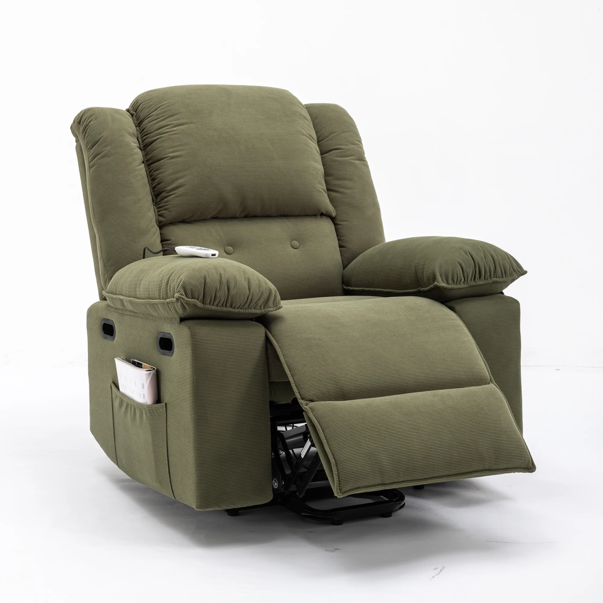 EUROCO Linen Power Lift Recliner Chair Recliners for Elderly with Retractable armrest ,Heat and Adjustable Massage Recliner Chair for Living Room with Infinite Position,Side Pocket,Green