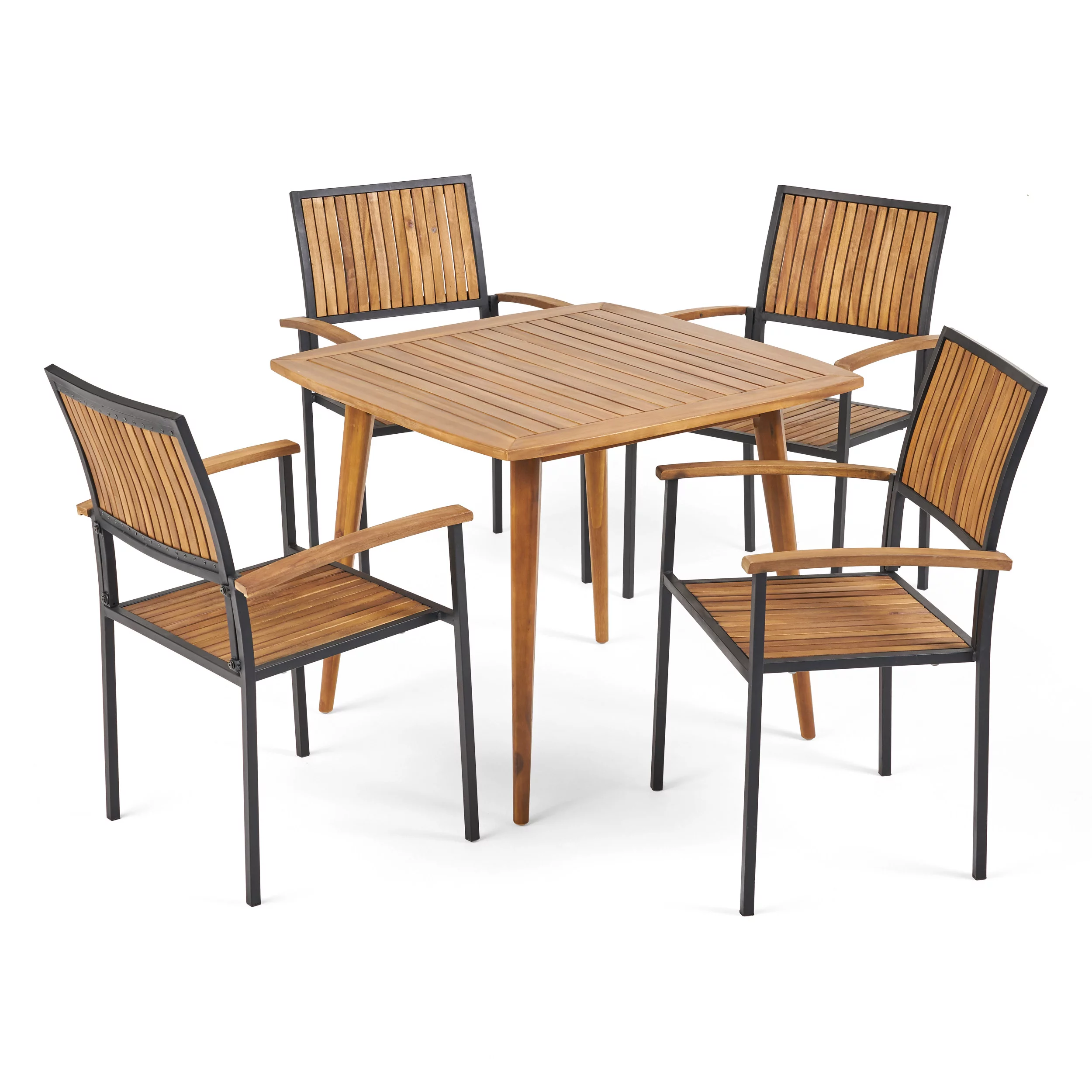 GDF Studio Thornley Outdoor Acacia Wood 5 Piece Dining Set, Teak