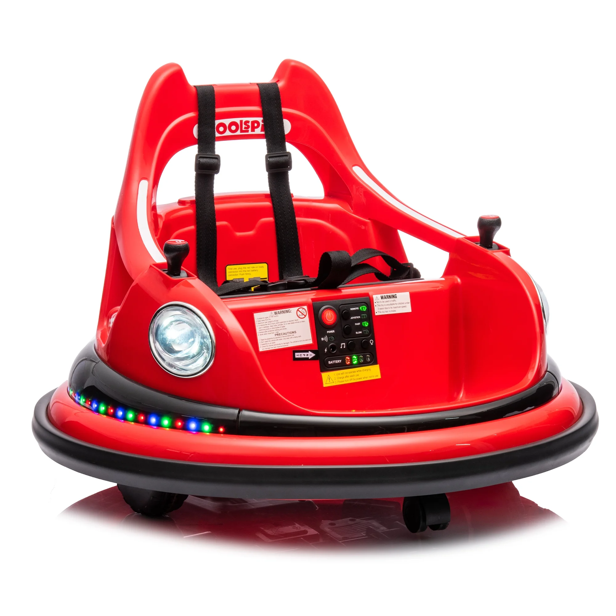 12v Bumper Car Ride On, Bumper Car For Toddlers 1.5-5 with Remote Control, LED Lights, Bluetooth & 360 Degree Spin, 2-Speeds, ASTM Certified Electric Car for Kids-Bumping Toy(Red)