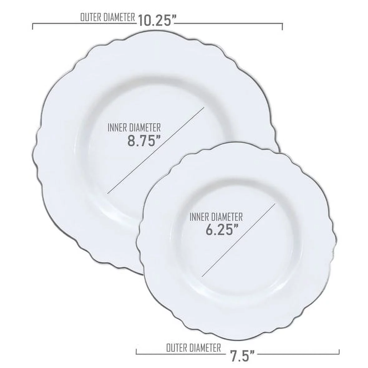 Smarty White with Silver Rim Round Blossom Disposable Plastic Dinnerware Value Set 240ct