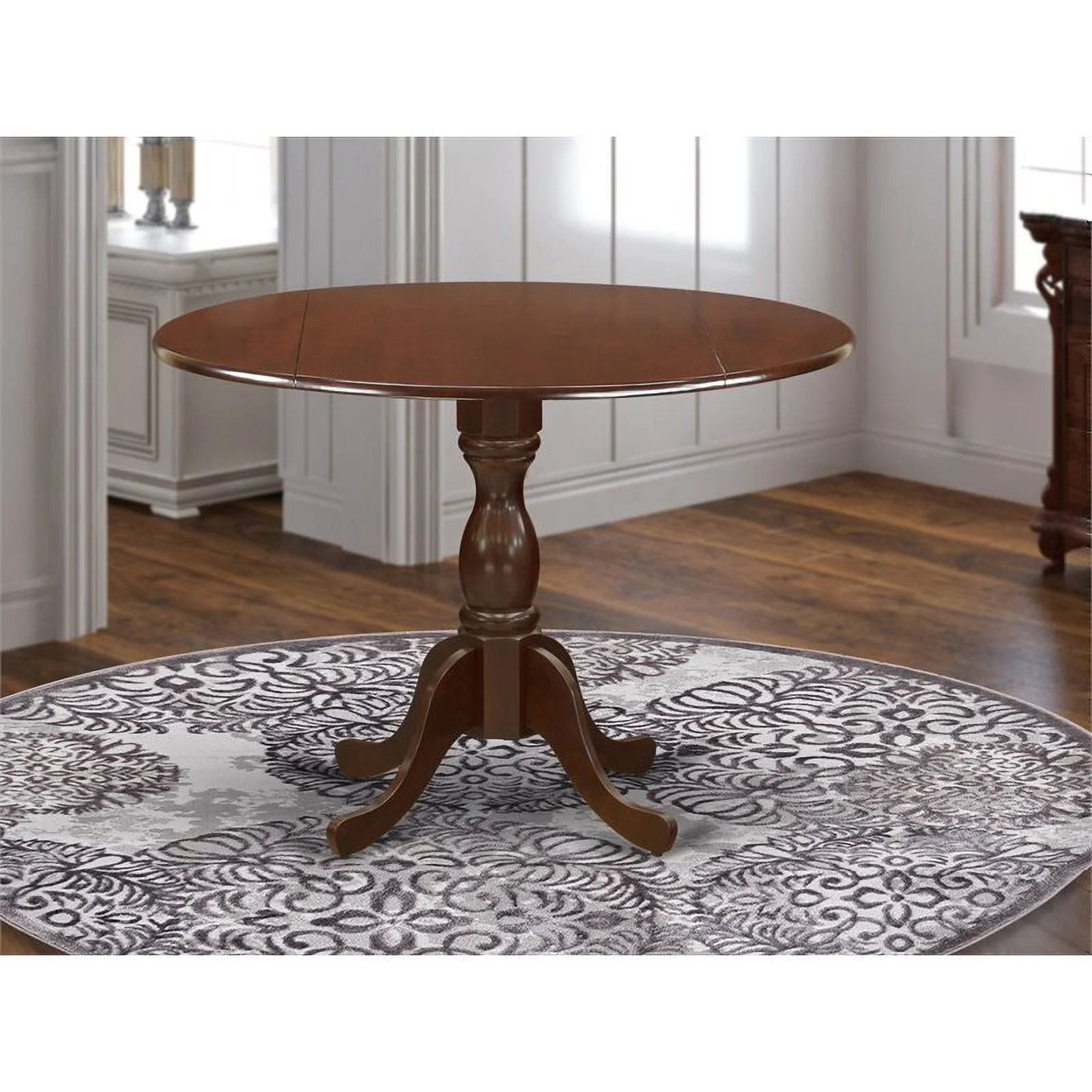 East West Furniture Dublin Wood Dining Table with Pedestal Legs in Mahogany