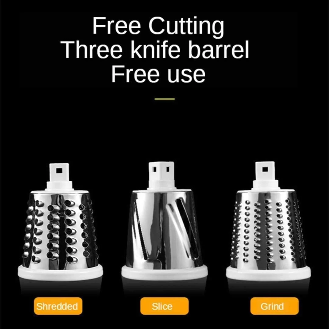 Multifunctional Vegetable and Fruit Slicer, Drum Cheese Slicer with 3 Stainless Steel Rotating Blades, BPA-Free, Manual and Safe Grinding, Slicer (Gray)