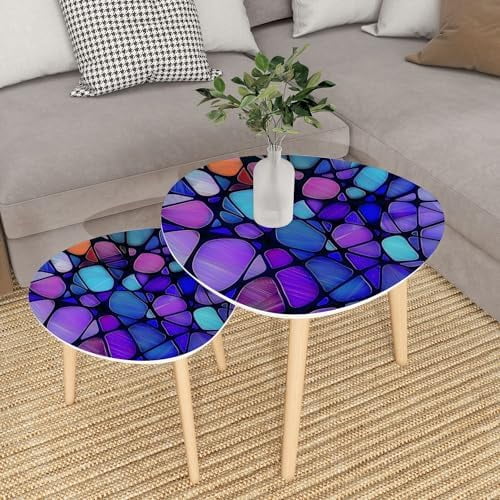 SQWCFD Small Coffee Nesting  Abstract Stained Glass Mosaic Triangle End  Center   Modern   Room Bedroom Balcony