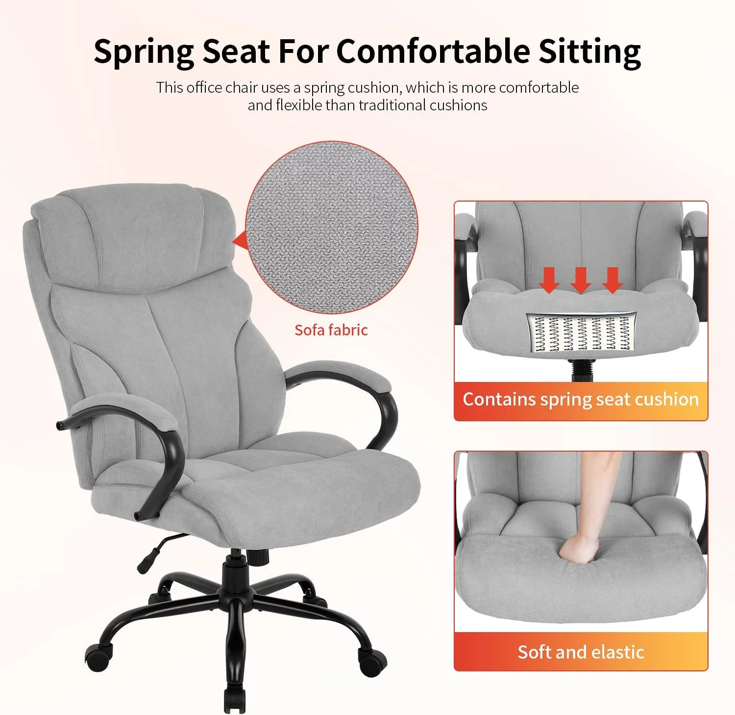 Dkelincs Ergonomic Office Chair Big and Tall Wide Seat Desk Chair 500 lbs Adjustable Computer Chair with Lumbar Support, Gray