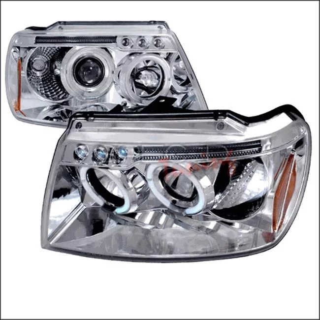 Spec-D Tuning  Halo LED Projector Headlights for 99 to 04 Jeep Grand Cherokee, Chrome - 10 x 19 x 22 in.