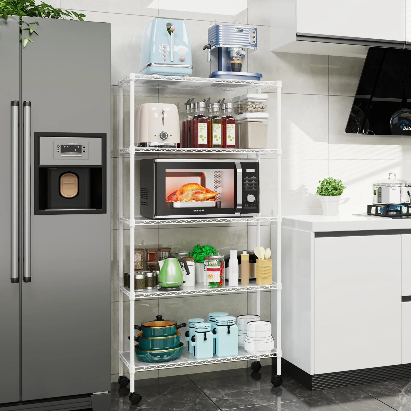 Ufurpie 2 Pack 5 Tier Shelf Wire Shelving Unit,NSF Heavy Duty Wire Shelf Metal Large Storage Shelves Height Adjustable Utility for Garage Kitchen Office,White