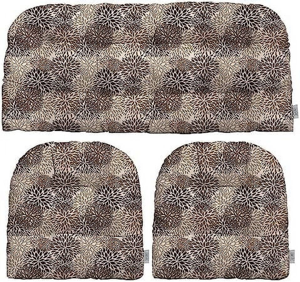 HBBOOMLIFE RSH Décor  3 Piece Tufted Wicker Settee and Chair Cushion Set | Indoor/Outdoor All Weather Polyester Fabric | Reversible | 1 Loveseat 41\u201D x 19" & 2 U-Shape 19"