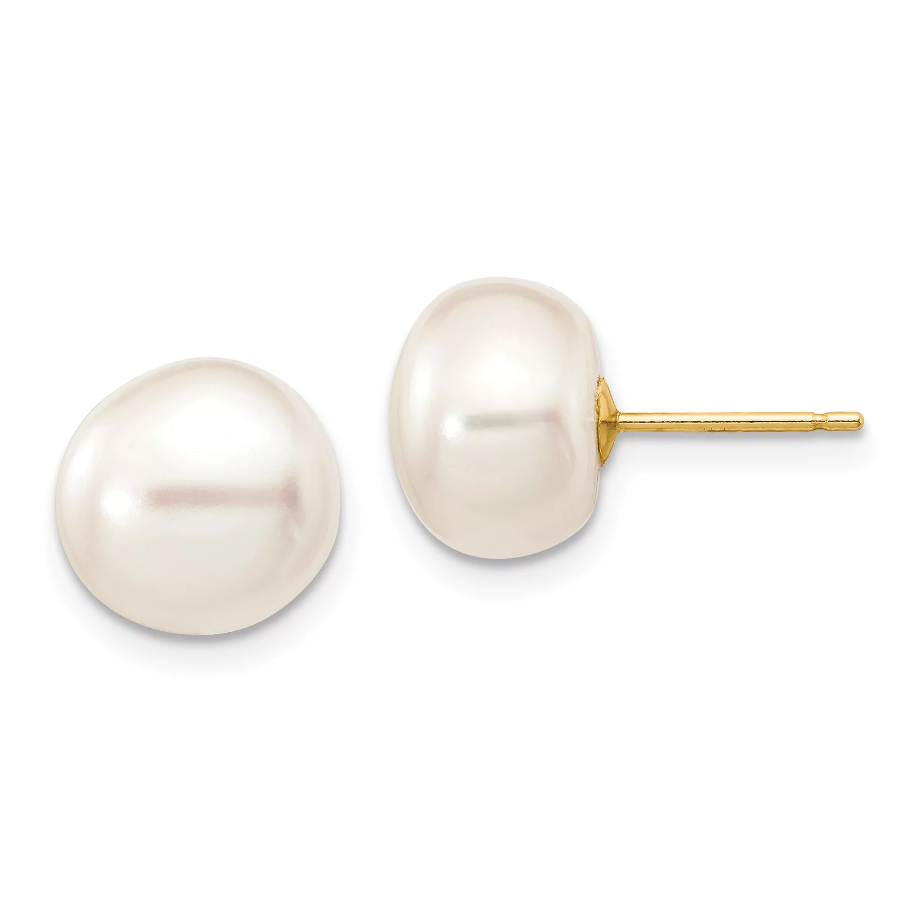 Carat in Karats 14K Yellow Gold White Button Freshwater Cultured Pearl Stud Post Earrings (9 to 10mm (range))