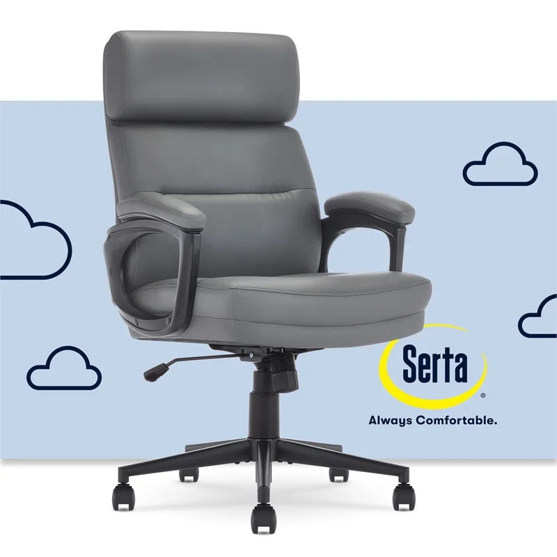 Serta Comfort Executive Ergonomic Mid-Back Office Chair Bonded Leather Gray