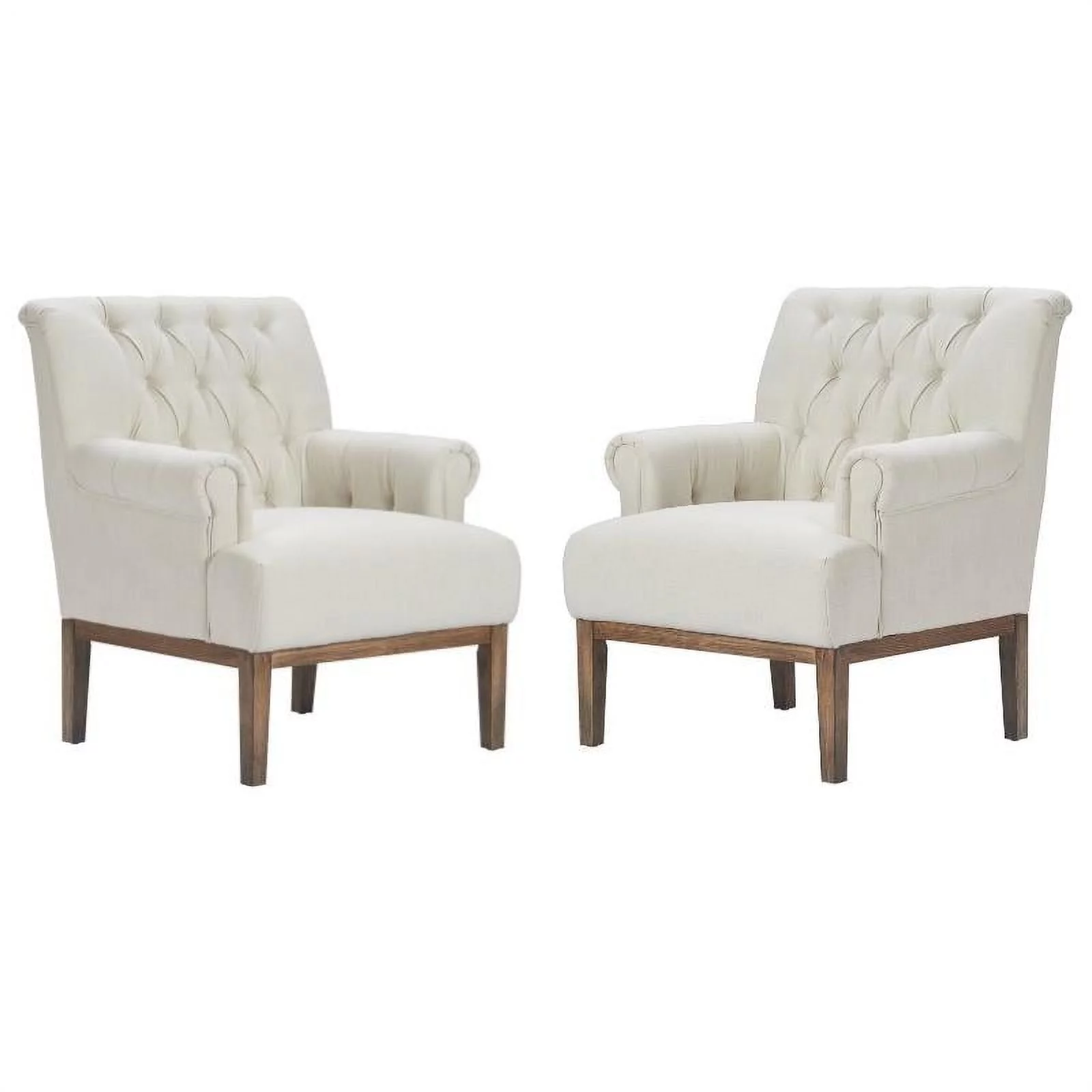 Home Square 2 Piece Tufted Linen Accent Chair Set Ivory