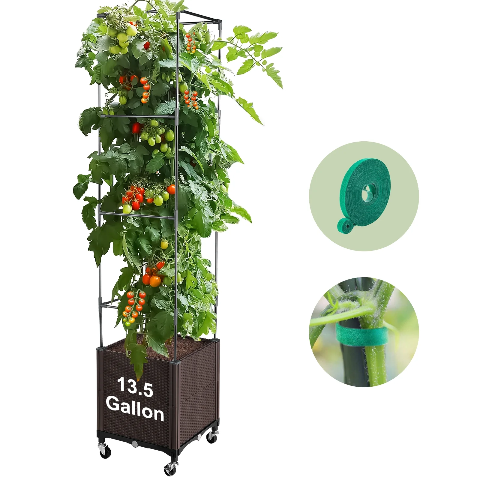 MAYOLIAH Raised Garden Bed on Wheels, 72” Tall Tomato Planters with Trellis, Deep Planter Boxes for Patio Balcony Deck Porch, Outdoor Indoor Use