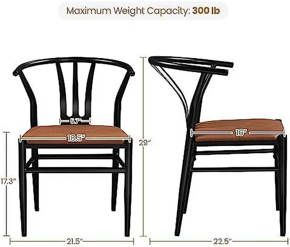 TJUNBOLIFE Weave Dining Chairs Dining Room Chairs  Mid-Century Modern Dining Chairs PU Leather Arm Chairs Upholstered Dining Chairs with Open Backrest Metal Frame Accent Chair  Retro Brow