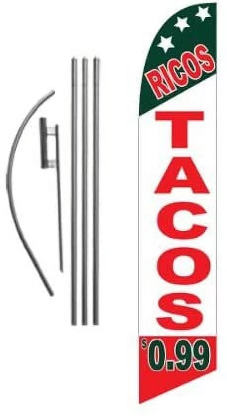 RICOS TACOS $0.99 15ft Feather Banner Swooper Flag Kit - INCLUDES 15FT POLE KIT w/GROUND SPIKE