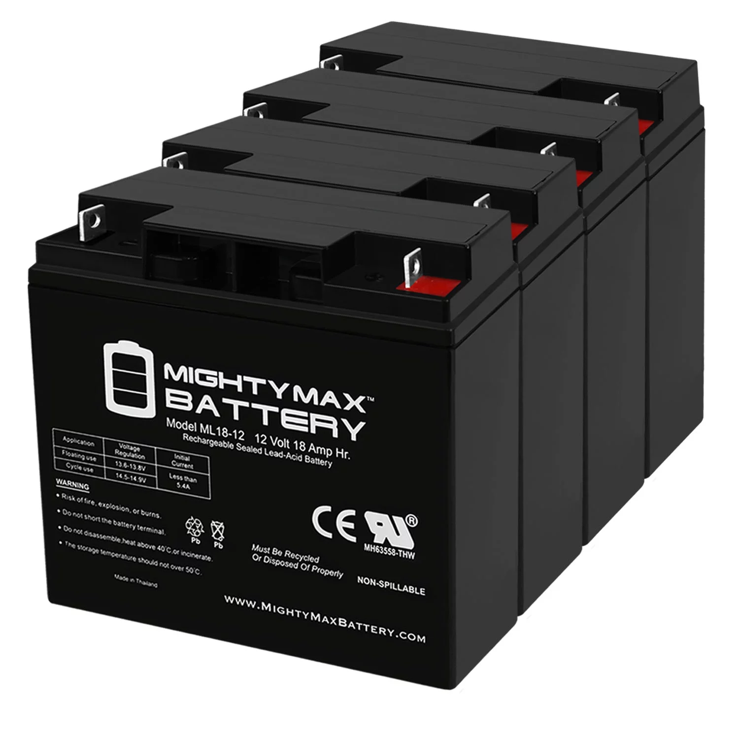 12V 18AH Battery Replacement for Phantom Power BT-12V-18A - 4 Pack