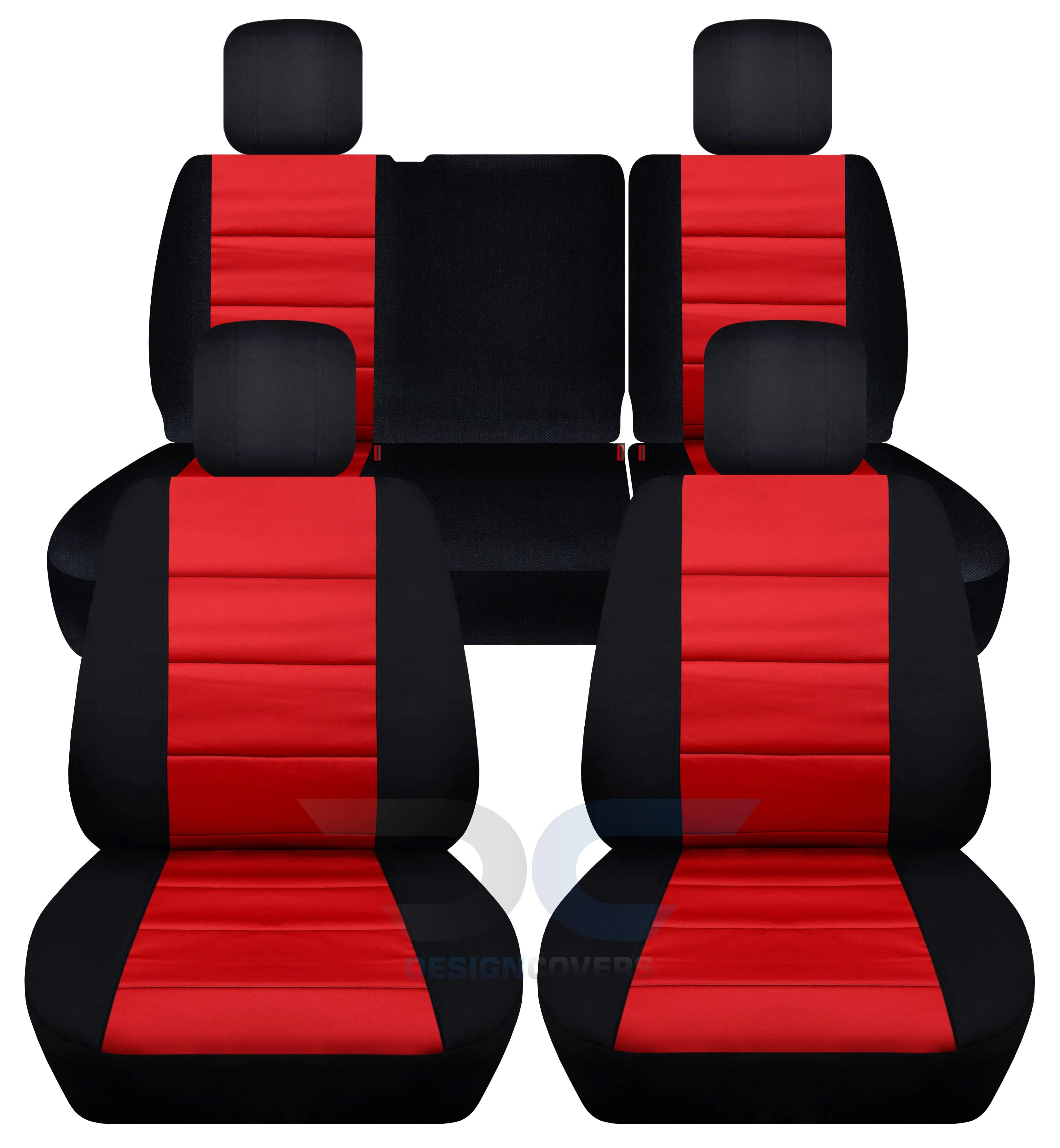 T259-Designcovers Fits 2011-2012 Jeep Wrangler JK 4-Door Cotton Seat Covers:Black and Red - Front & Rear Split Bench