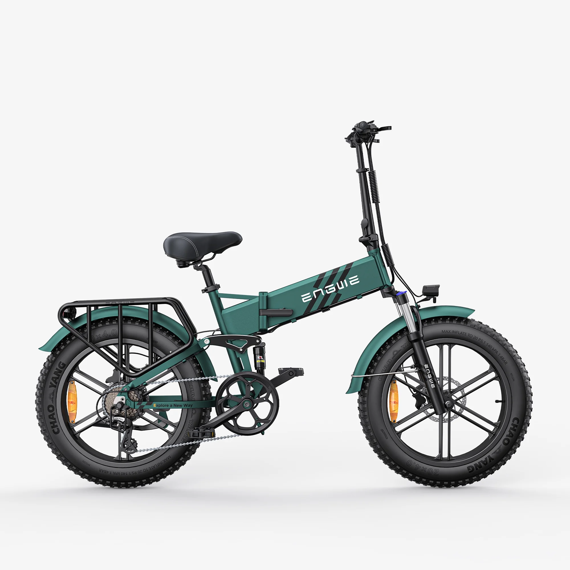 ENGWE Engine Pro 2.0 1200W Peak Power Folding Electric Bike for Adults, 75N.m ,Torque Sensor 4.0 * 20” Fat Tire 52V 16AH Battery, Up to 28MPH, Full Suspension All Terrain，Green