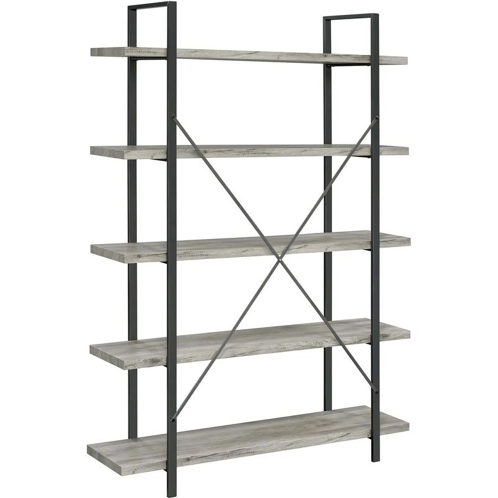 Pemberly Row 5 Shelf Bookcase in Gray Driftwood and Gunmetal