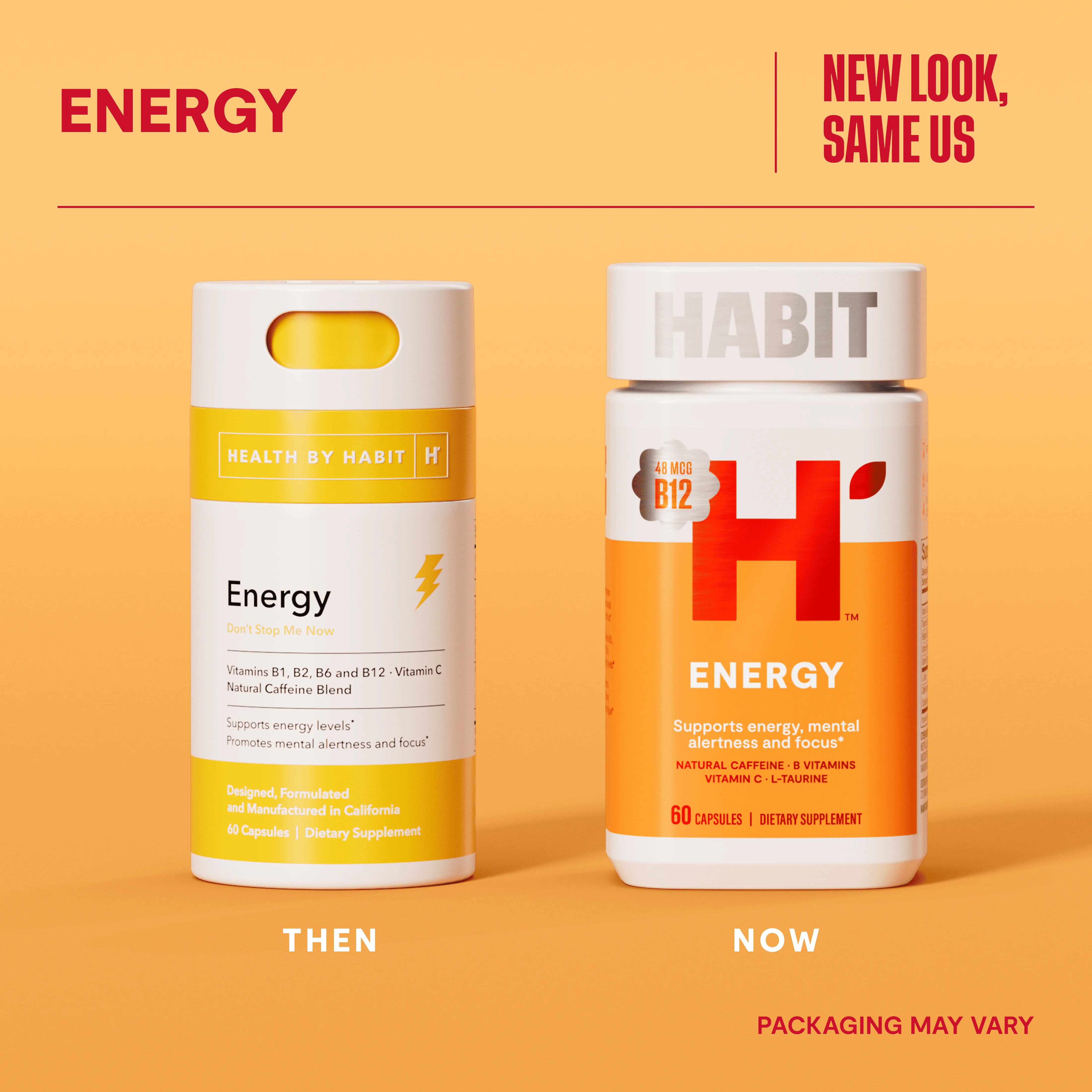 HABIT Energy Supplement, Supports Mental Alertness & Focus, Green Tea Extract, Vitamins B & C, 60 Capsules
