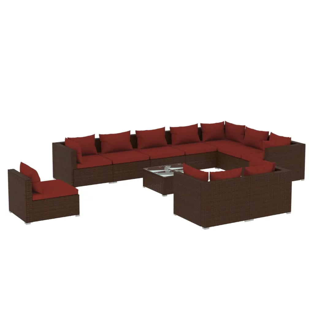 Anself 11 Piece Patio Set with Cushions Poly Rattan Brown