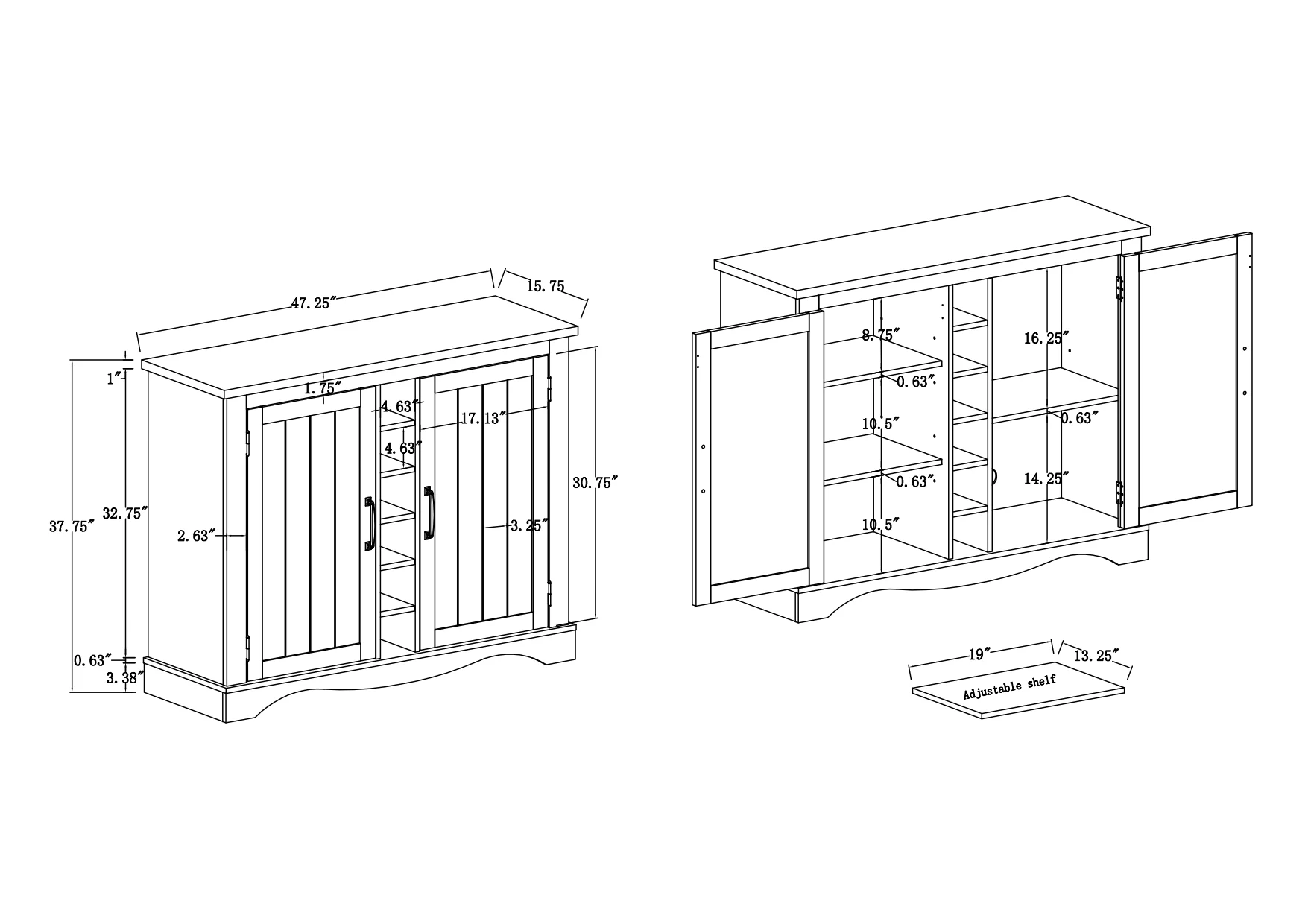 FESTIVO 47 in. Navy Blue Wood Buffet Bar Cabinet with Wine Rack with Marbling Pattern Countertop