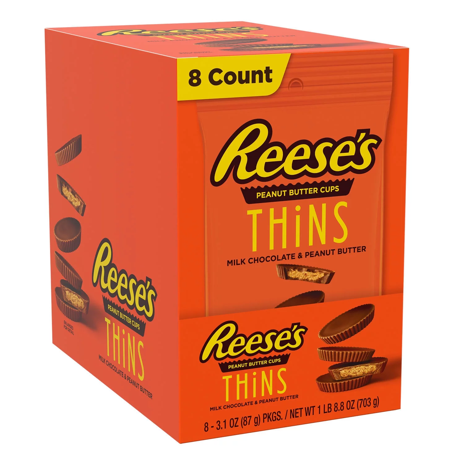 Reese's Thins Milk Chocolate Peanut Butter Cups Candy, Packs 3.1 oz, 8 Count