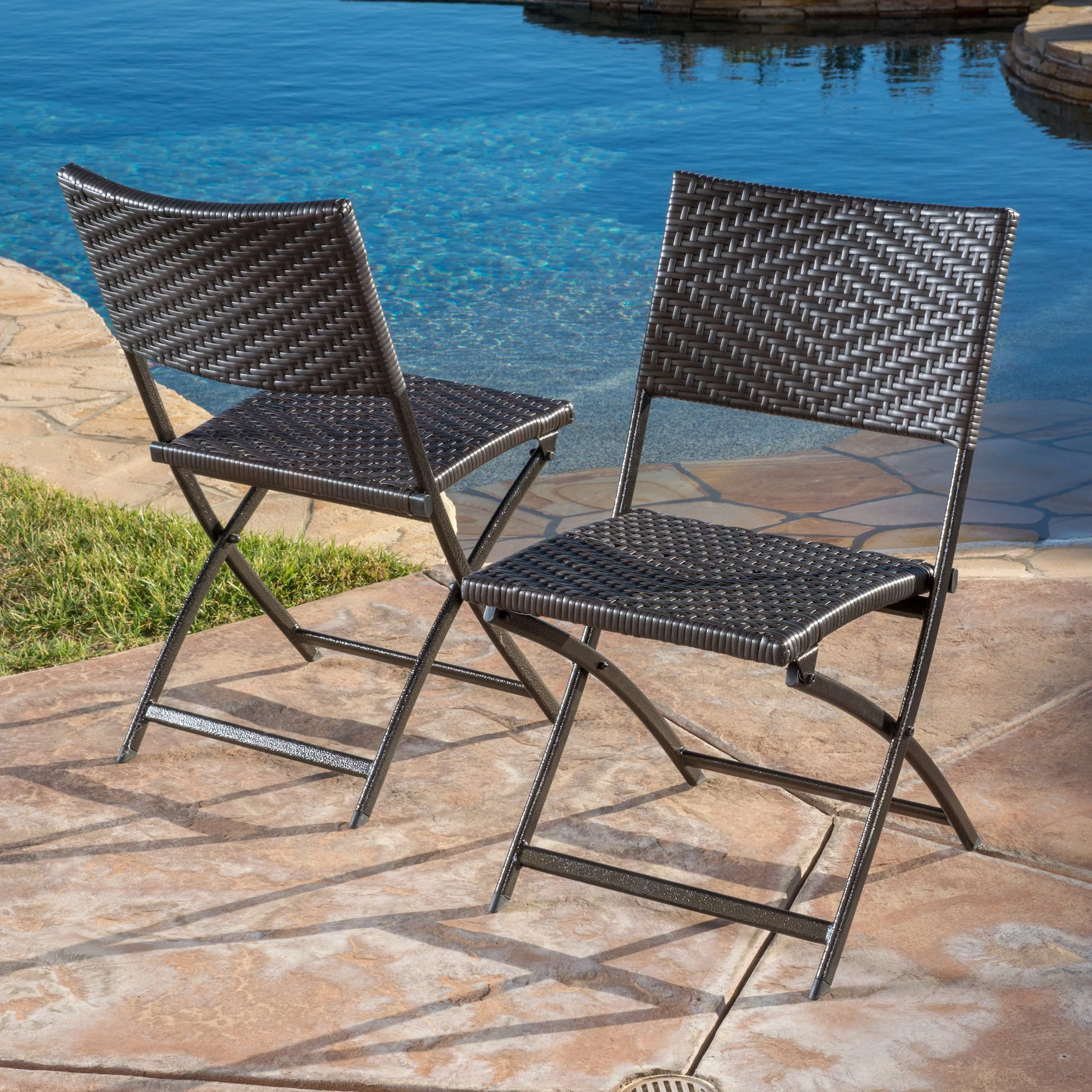 GDF Studio Agostini Outdoor Wicker Folding Dining Chairs, Set of 2, Multibrown