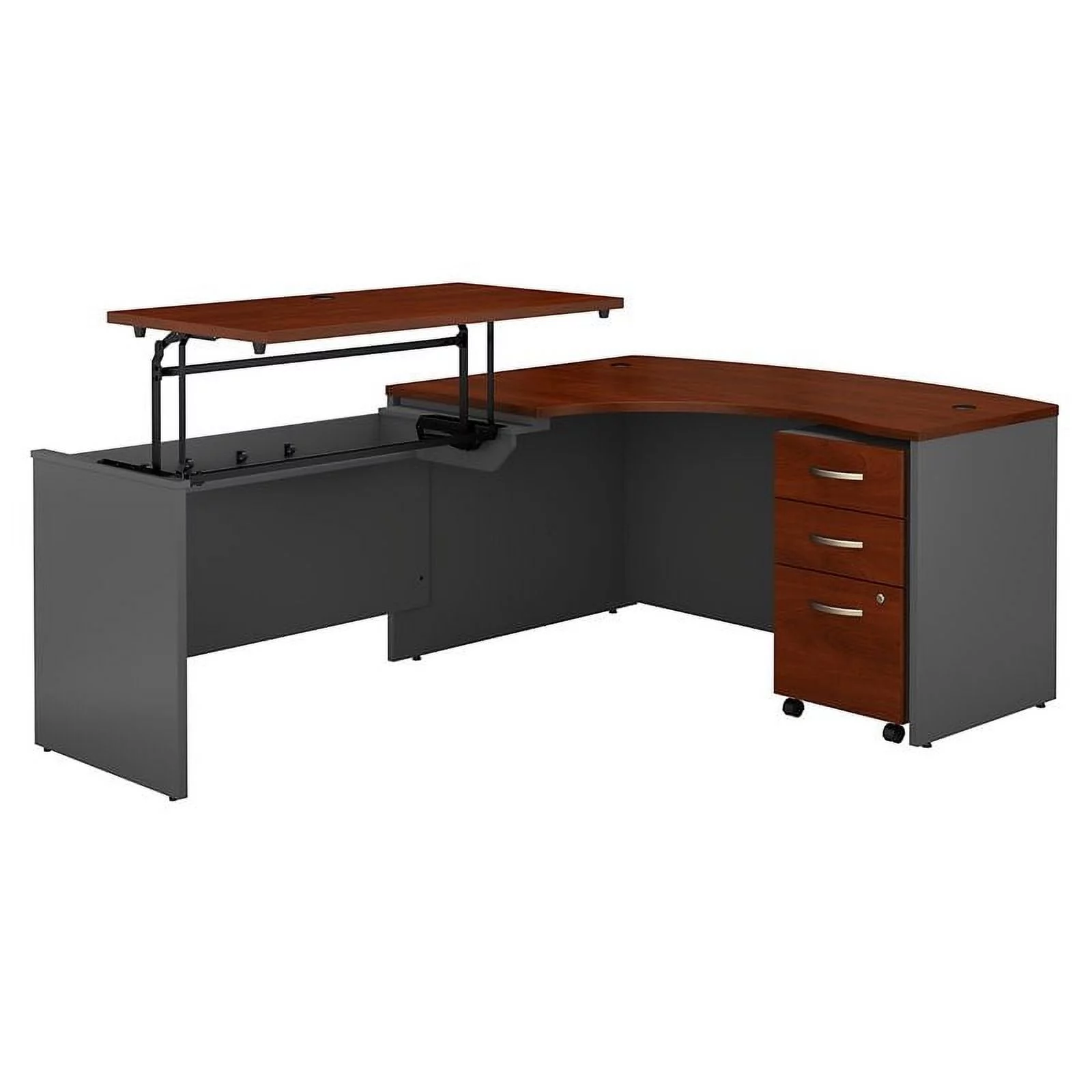 Scranton & Co Furniture 60W Left Sit to Stand L Shaped Desk Office Set in Cherry