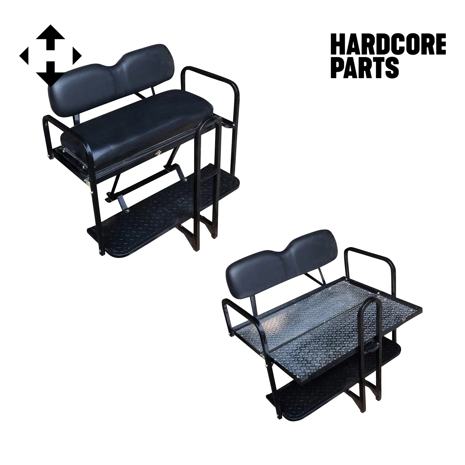 Hardcore Parts Rear Flip Seat For EZGO RXV 2008-2015 Model (Black Cushion w/t Grab Bar Attachment)