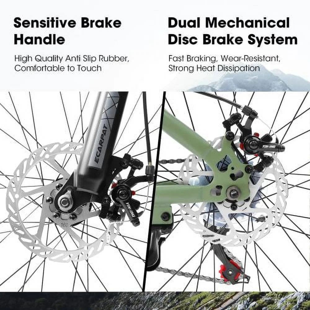Ecarpat Mountain Bike 27.5 Inch Wheel, 21-Speed Disc Brakes Trigger Shifter, Carbon Steel Frame Mens Womens Trail Commuter City Snow Beach Mountain Bikes Bicycles