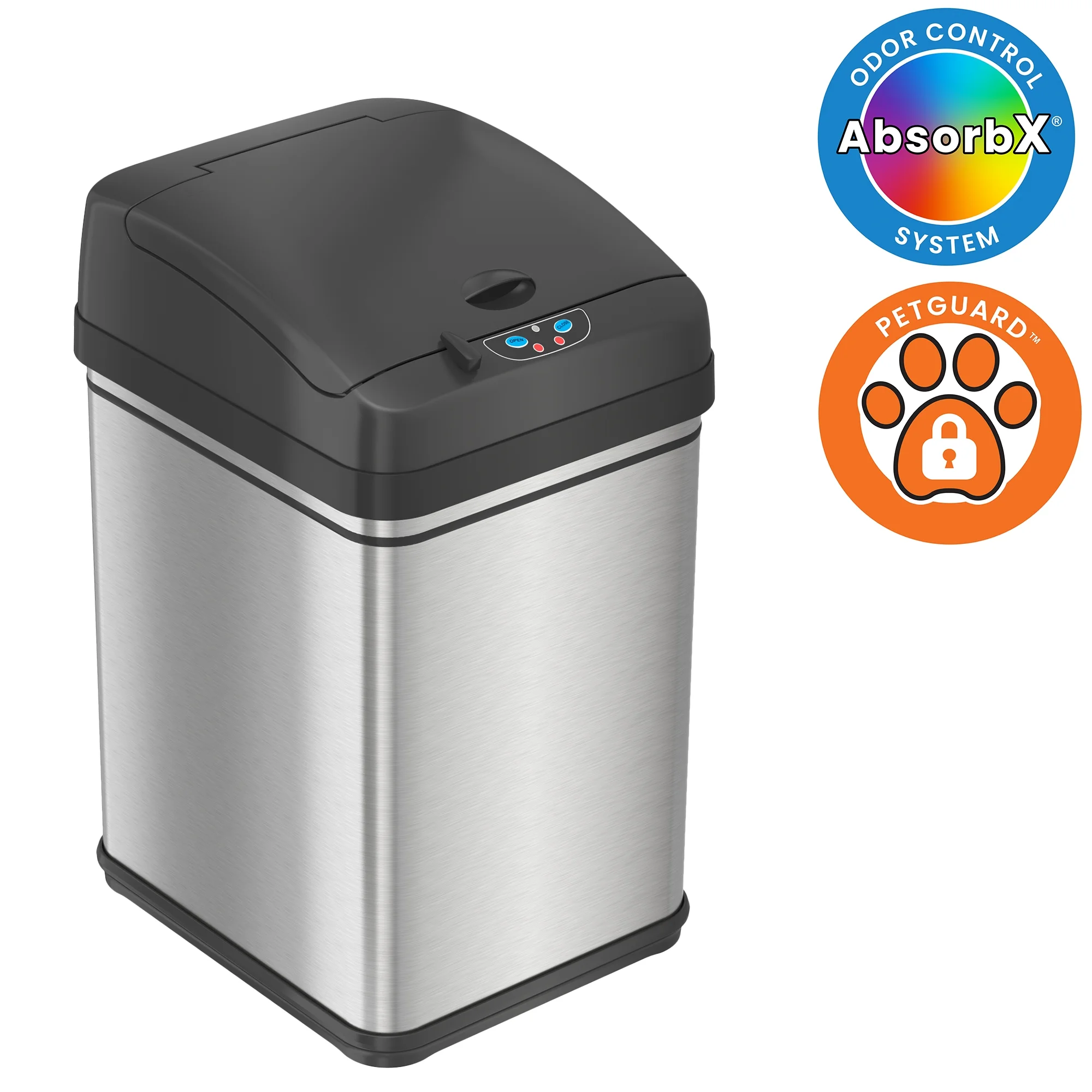 iTouchless Sensor Trash Can with Locking Lid and Odor Filter Silver Stainless Steel 8 Gallon