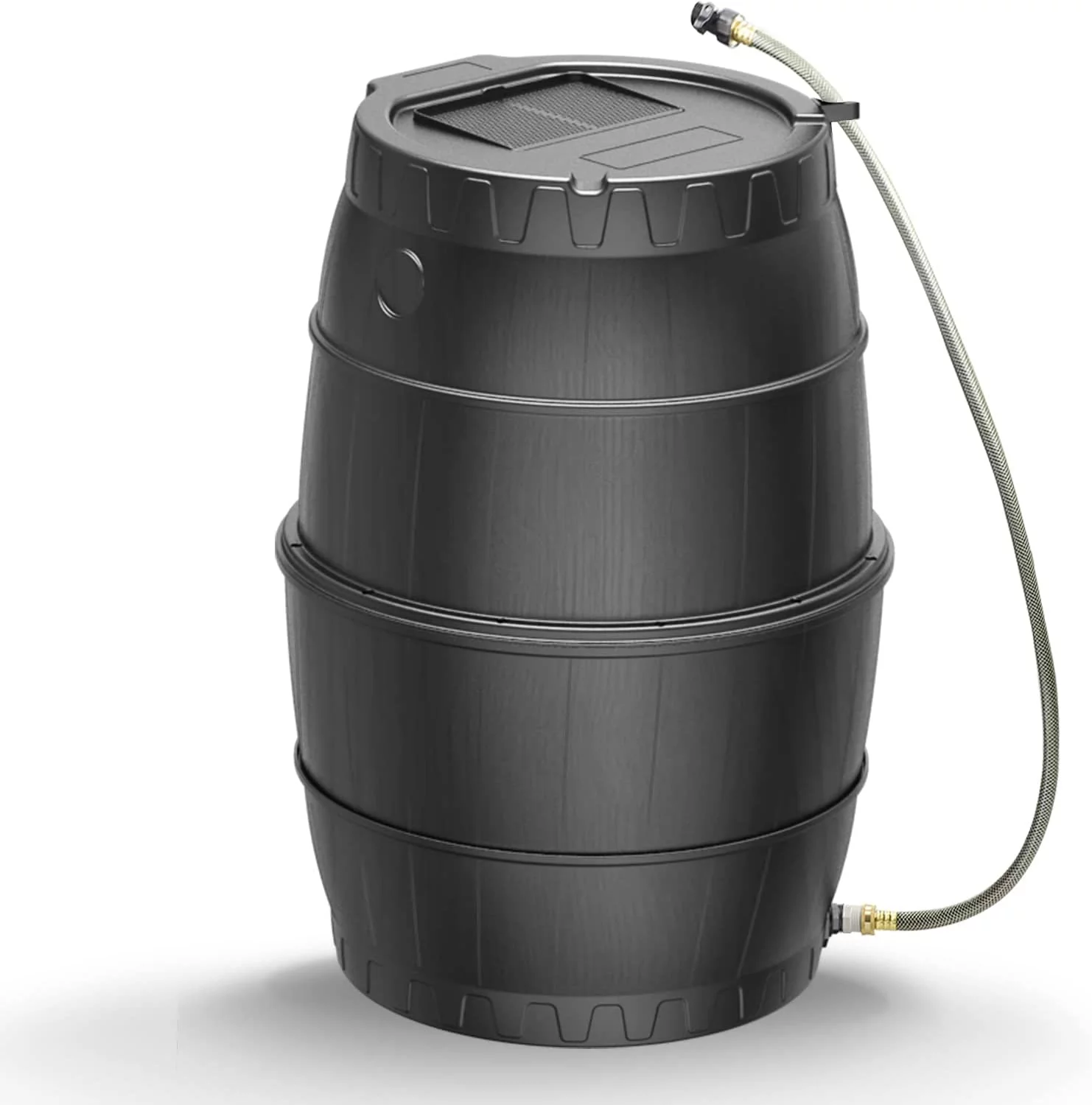 EJWOX 50 Gallon Black Rain Barrel Water Catcher - Collect Rainwater for Outdoor Use - Rain Collection Barrel with Spigot, Lid, and Hose