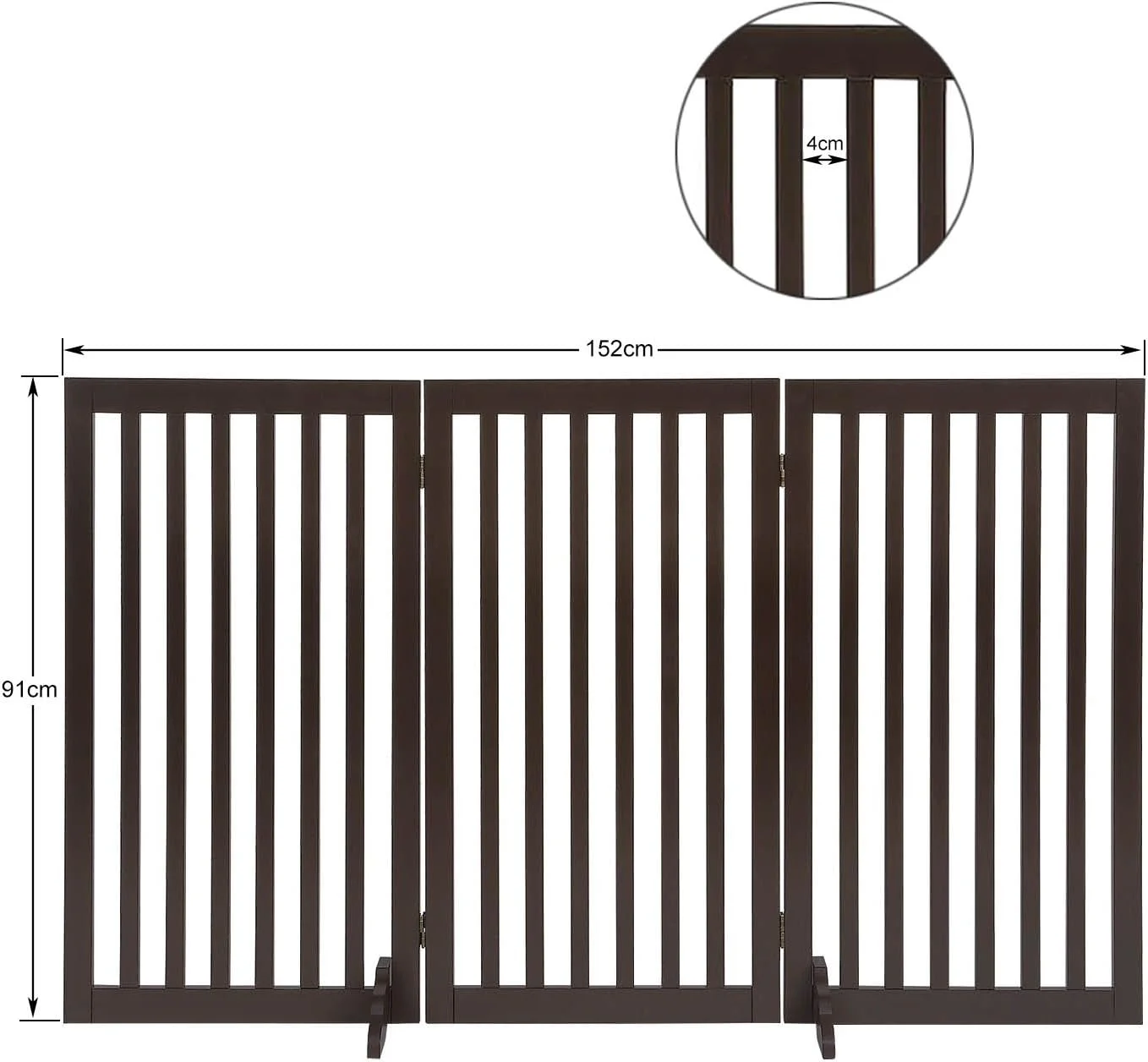 Flat Wooden 3 Panel Dog Gate Espresso Freestanding, 20