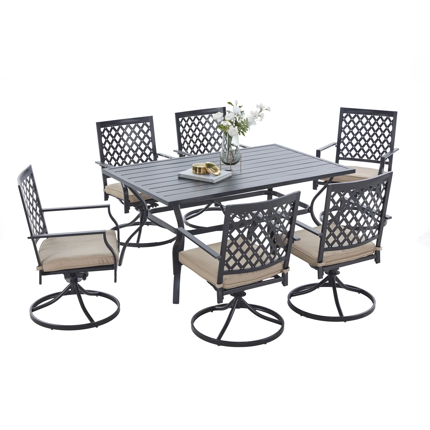 Vicllax Outdoor Swivel Dining Chairs Set of 2 Extra Wide Bar Chairs Metal Frame Patio Furniture