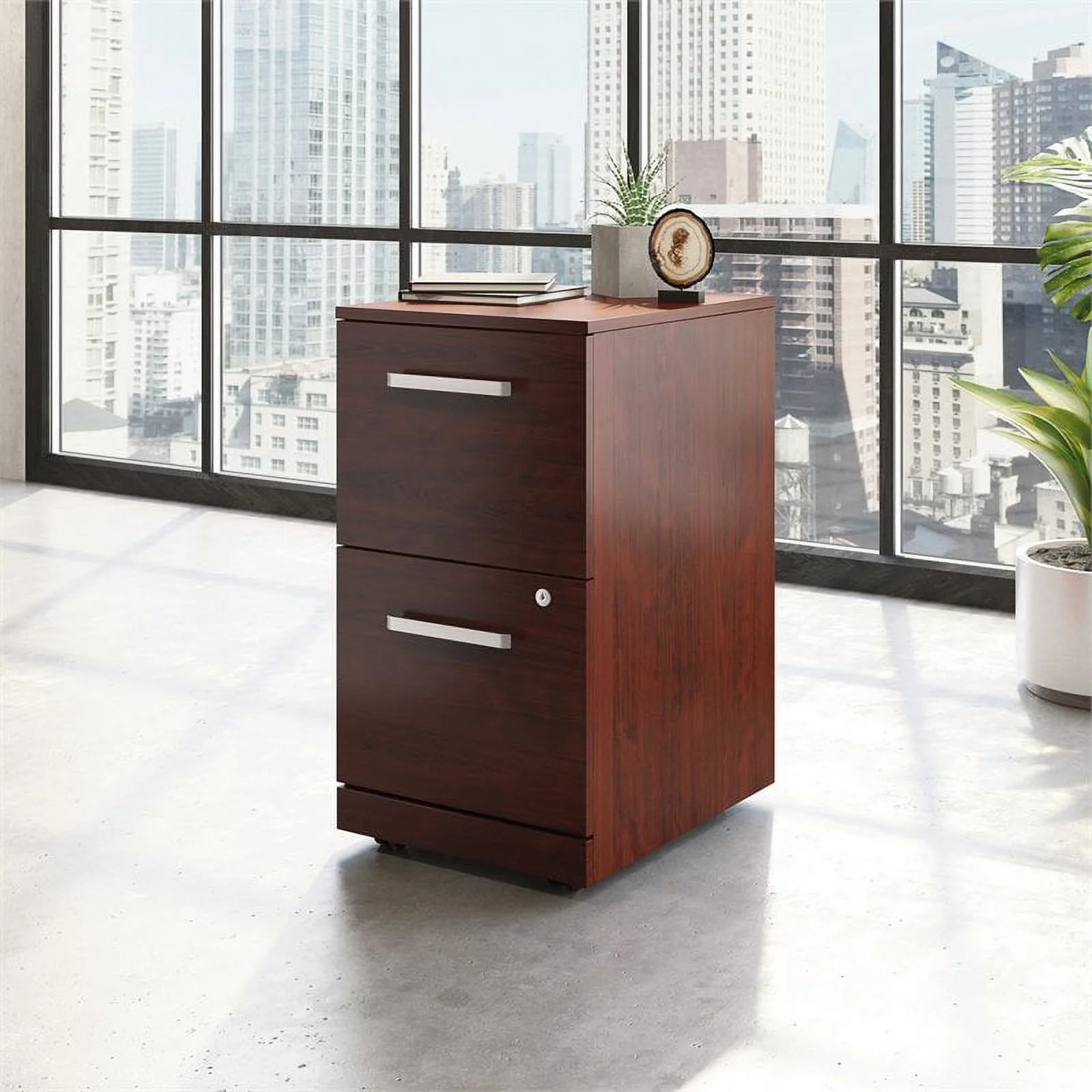 Home Square 2-Piece Set with 2-Drawers File Cabinet & Bookcase in Classic Cherry