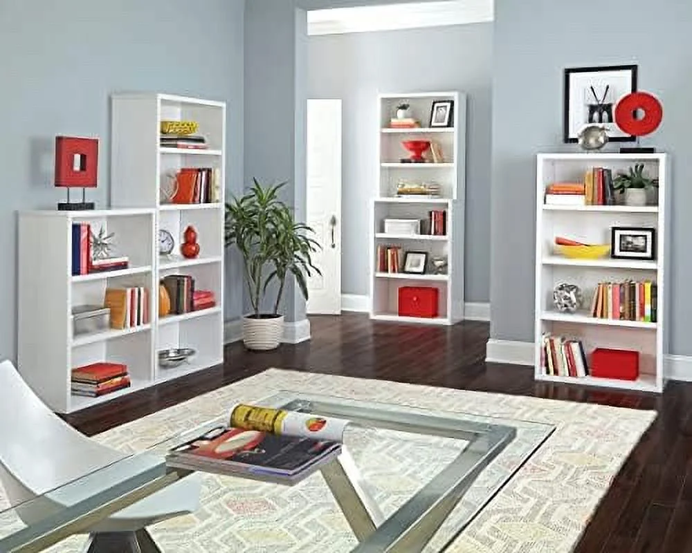 TJUNBOLIFE Bookshelf with 6  Tiers  Adjustable Shelves  Tall Bookcase Hutch  Sturdy Wood With Closed Back Panel  White Finish