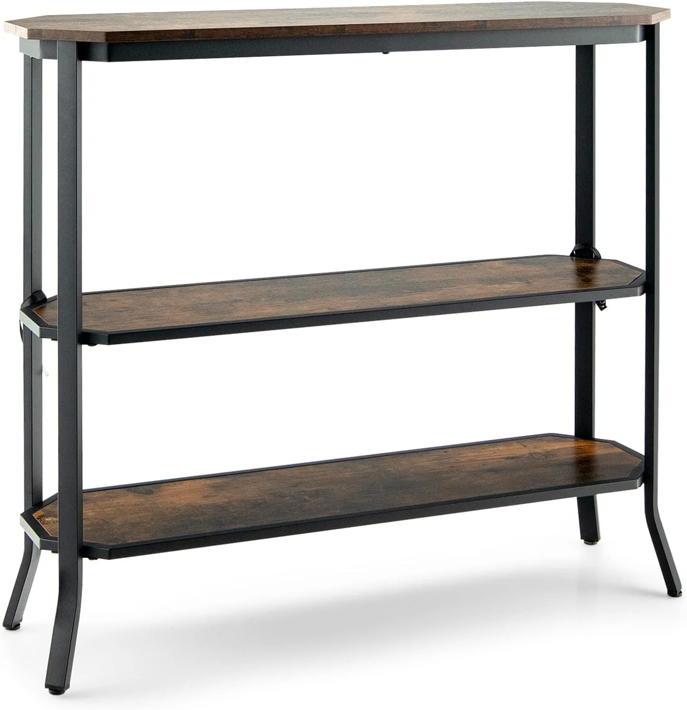 TQNJYGX Industrial Console Table  3-Tier Narrow Sofa Table w/Sturdy Steel Frame & Open  Shelves  Small Farmhouse Entryway Table for Living Room  Bedroom  Hallway  Rustic Brown