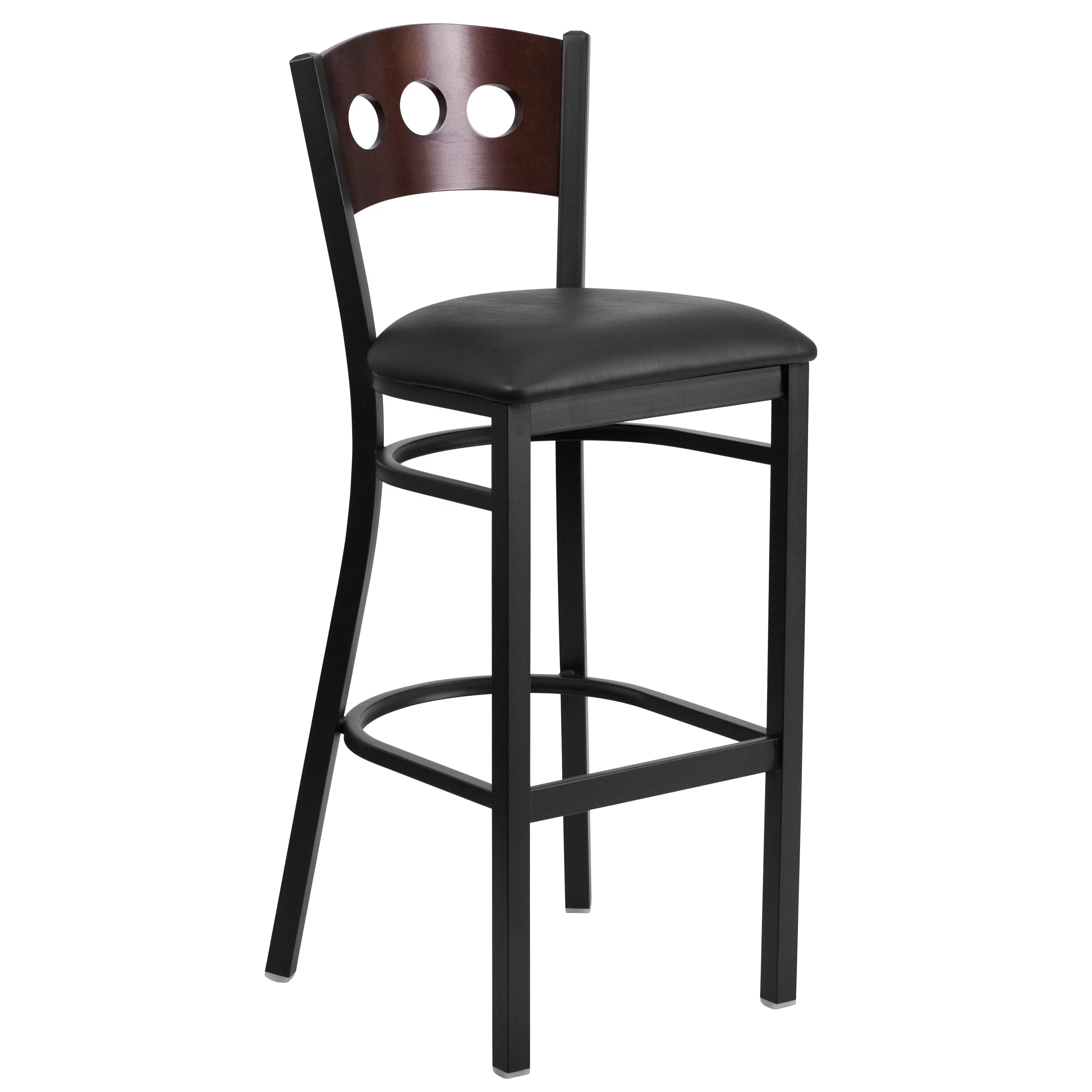 Flash Furniture 2 Pk. HERCULES Series Black 3 Circle Back Metal Restaurant Barstool - Walnut Wood Back, Black Vinyl Seat
