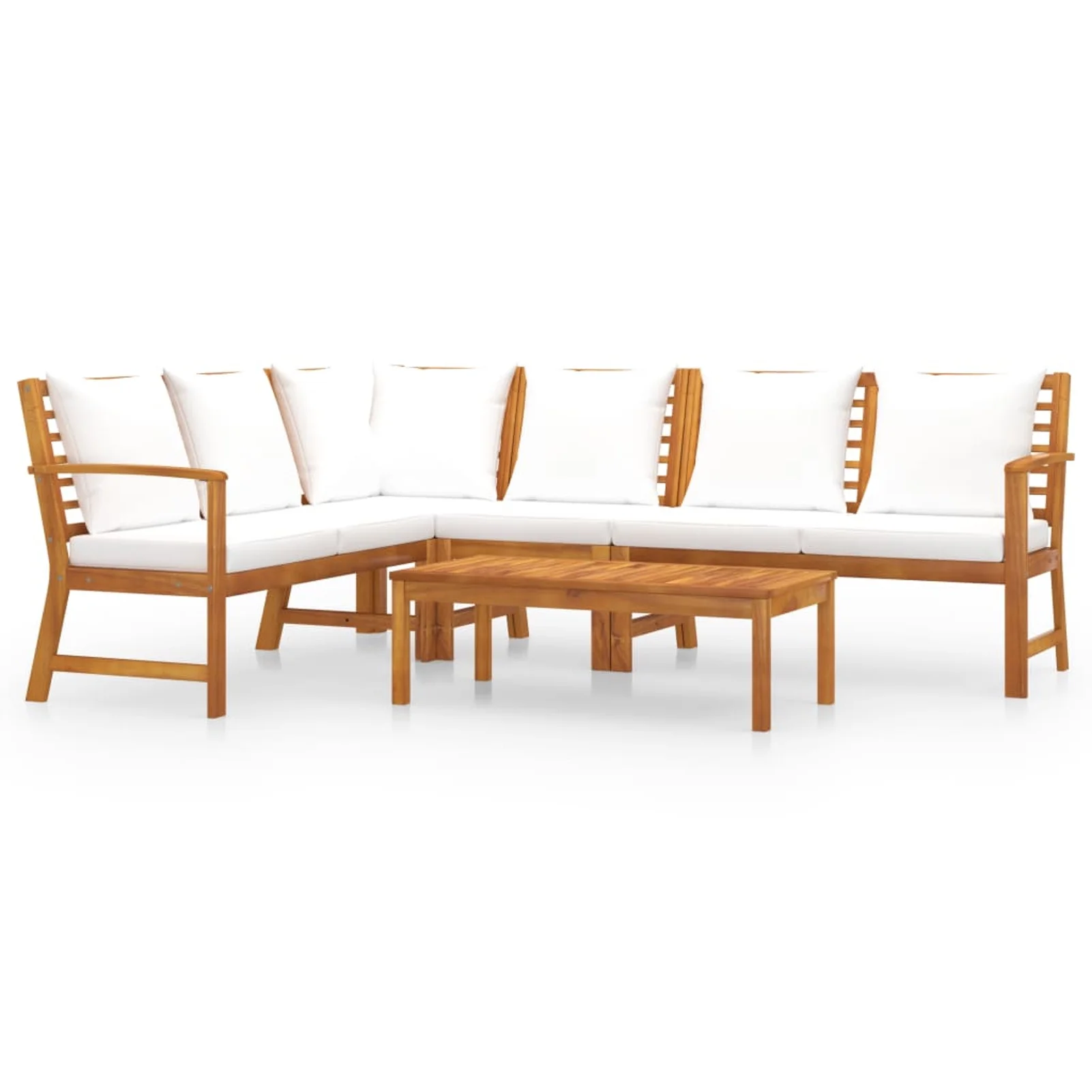Andoer 5 Piece Garden Set with Cushion Cream Solid Acacia Wood