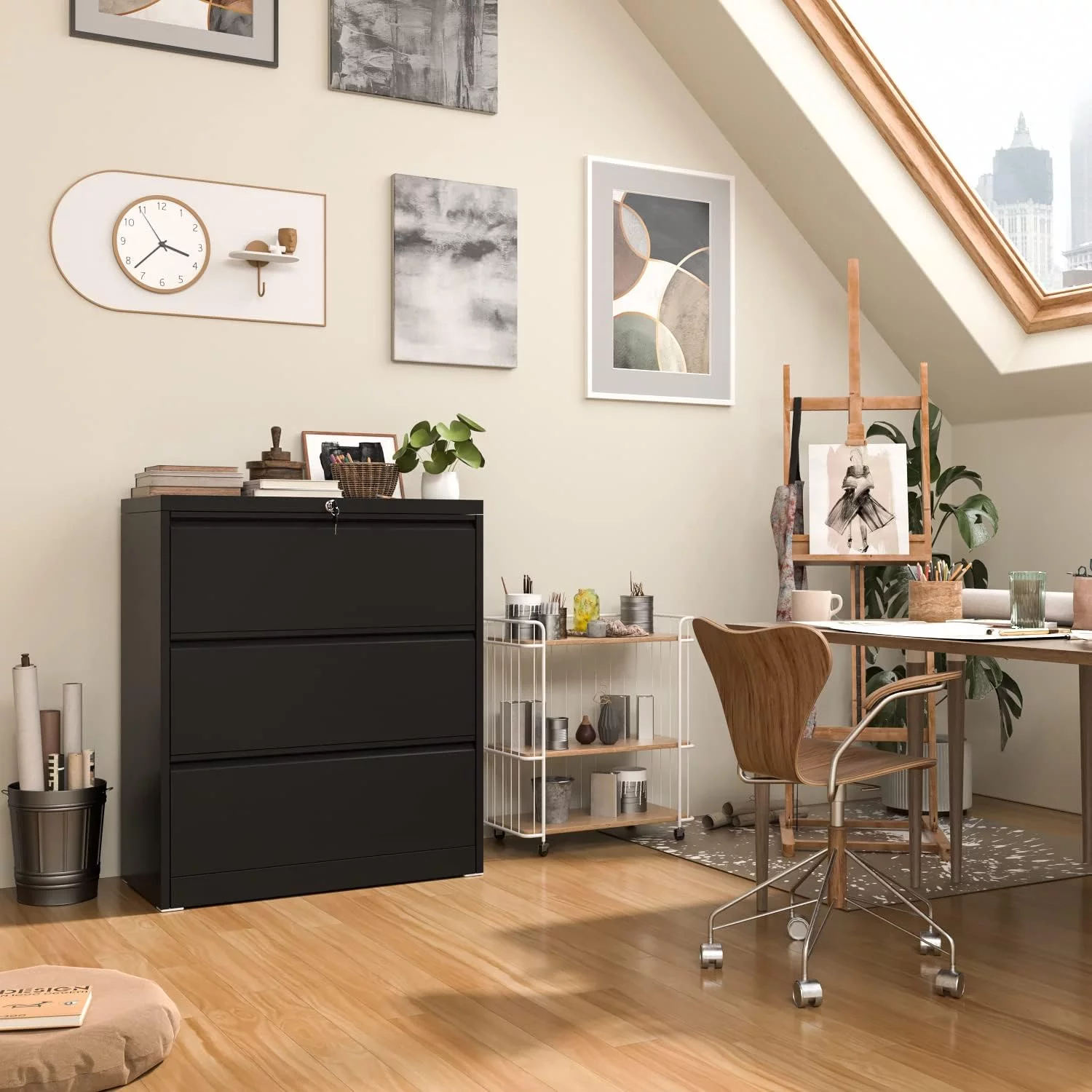 Black Lateral File Cabinet with Lock, 3 Drawer Lateral Filing Cabinet for Legal/Letter A4 Size, Locking Wide File Cabinet for Home Office, Metal Steel…