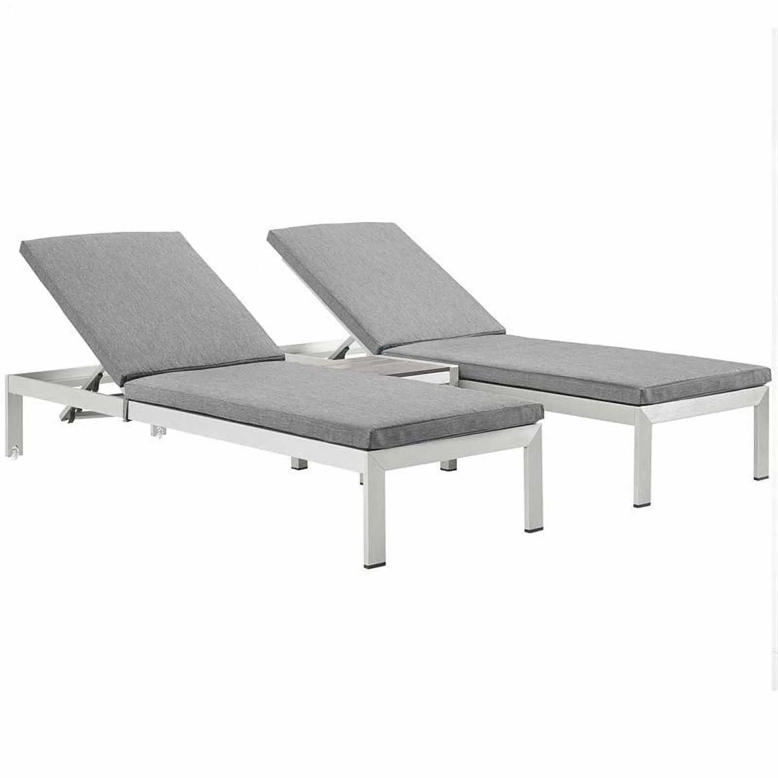 Pemberly Row 3-Piece Modern Aluminum Patio Chaise Lounge Set in Gray