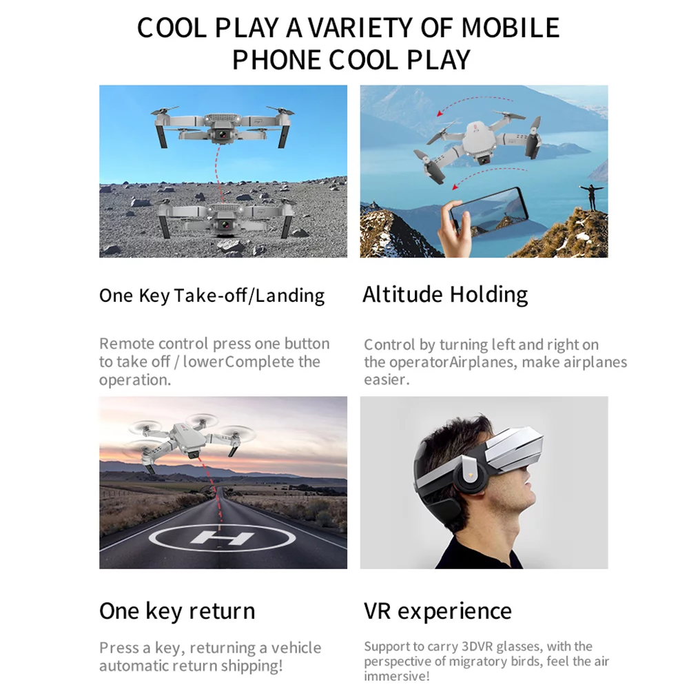 Willkey Quadcopter Drone With 4K Dual Cameras Live Video Wifi Fpv Quadcopter With 120° Wide-Angle 1080P Hd Camera Foldable Drone Drone Battery(Only&nbsp;Battery)