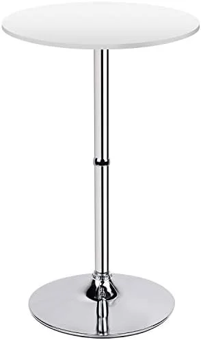 TJUNBOLIFE Leopard MDF Round Top Adjustable  Table  Pub Table with Silver Leg and Base (Black)