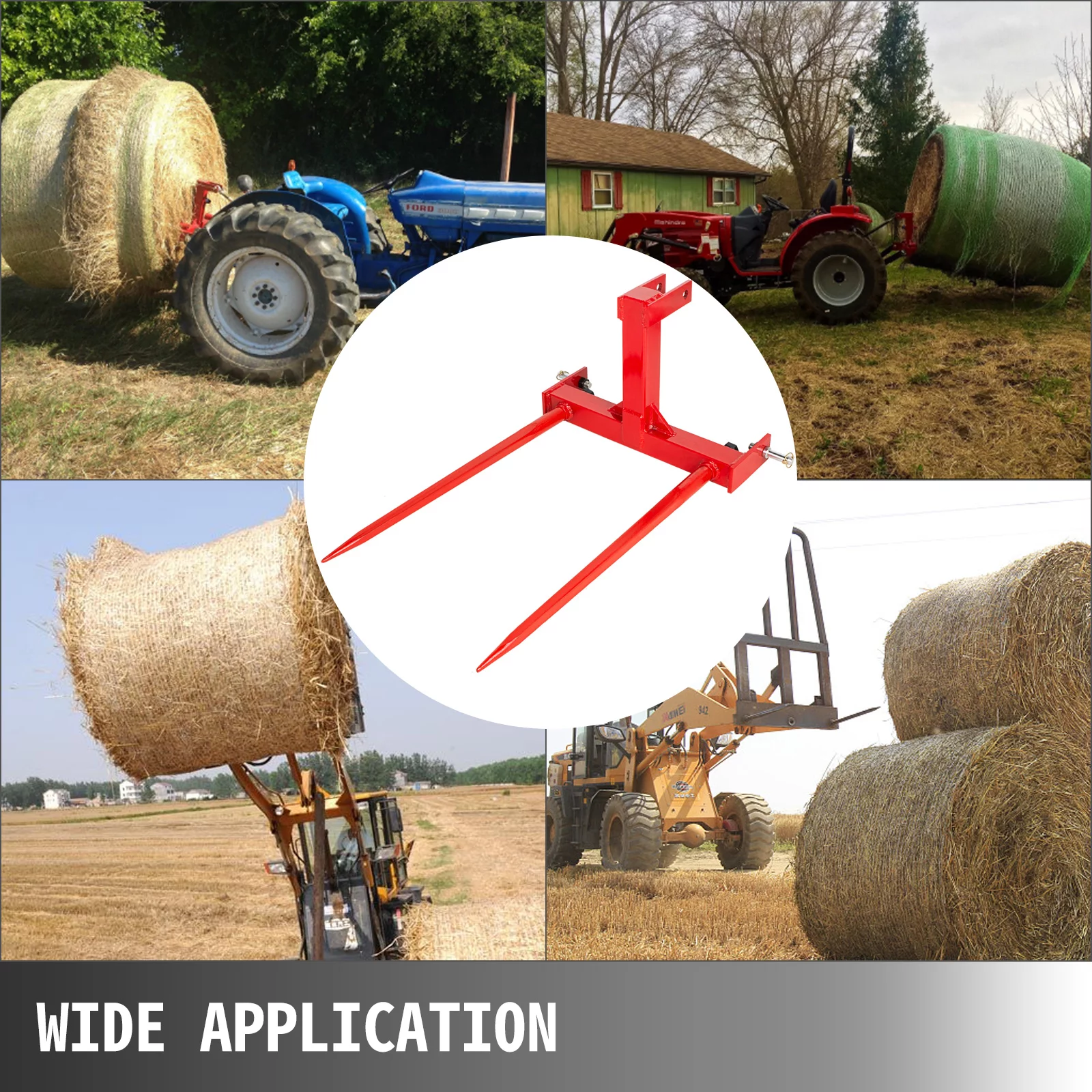 VEVOR Hay Spear 3 Point Quick Attach Hay Bale Spear 49” Hay Spear Attachment with 3 Point Hitch Receiver 3000 Ibs Capacity Tractor for Skid Steer Tractor Front End Loader and Category 1 Attachment