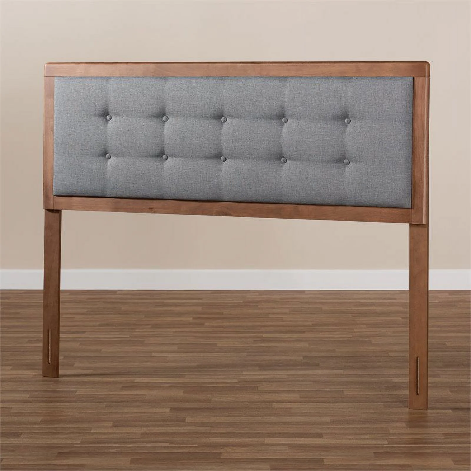 Bowery Hill Mid-Century Wood Tufted Queen Headboard in Dark Gray/Walnut Brown