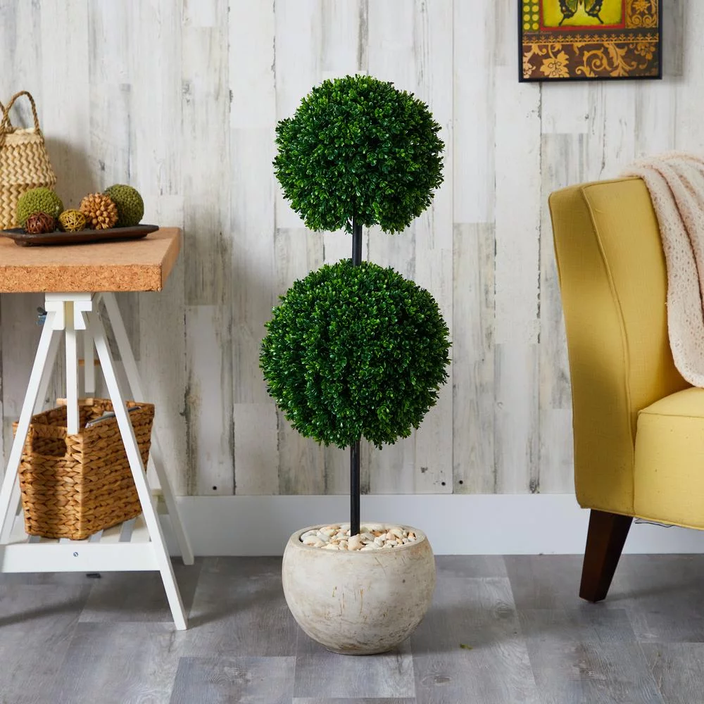 Nearly Natural Boxwood Double Ball Topiary 45