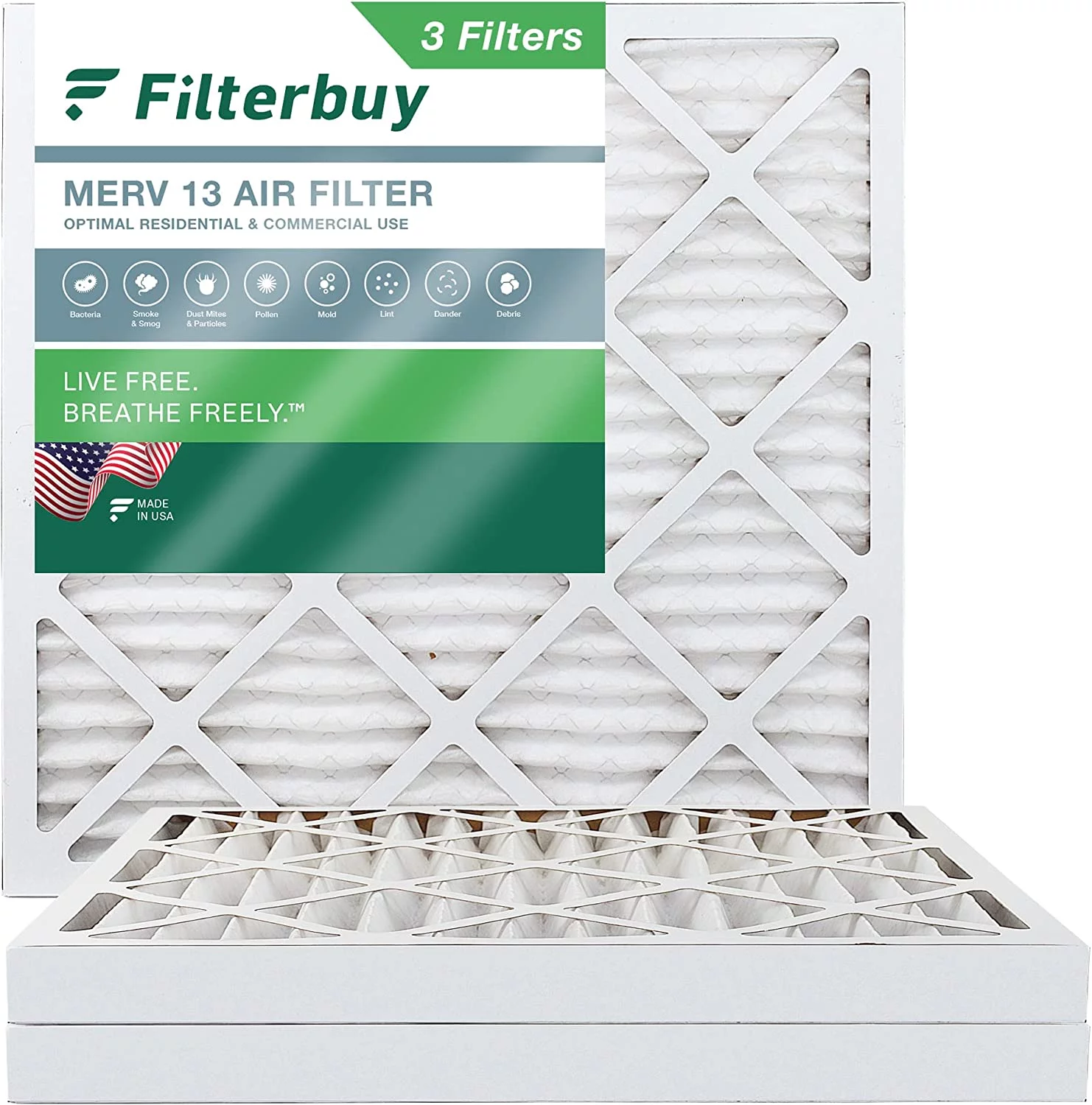 Filterbuy 18x18x2 MERV 13 Pleated HVAC AC Furnace Air Filters (3-Pack)