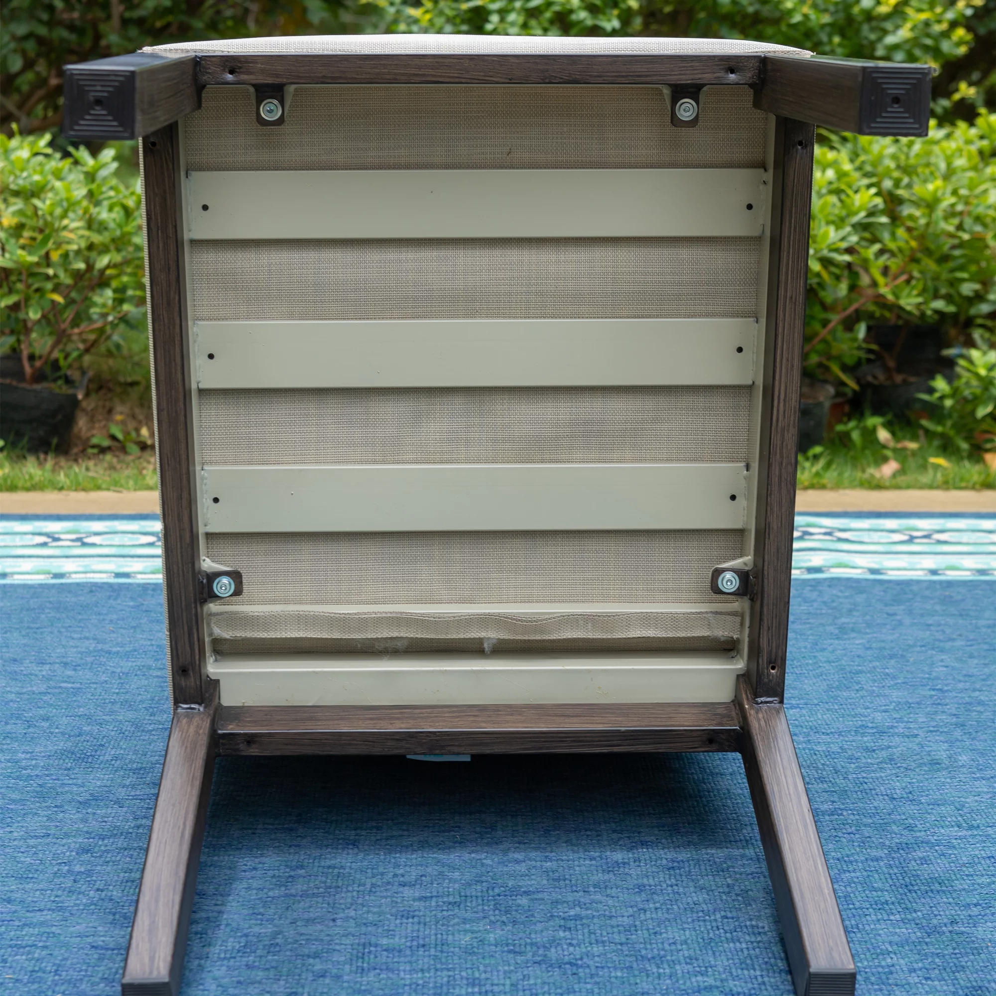 MF Studio 6-Piece Patio Dining Set with 4 PCS Cushion Padded Parsons Chairs, 1 PC Solid Wood Bench&1 PC Large Solid Wood Table, Beige